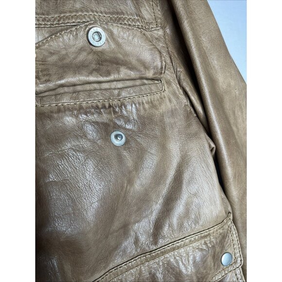 RARE ZARA Man Camel Brown Goat Leather Jacket Size Medium - Vintage - Picture 12 of 16